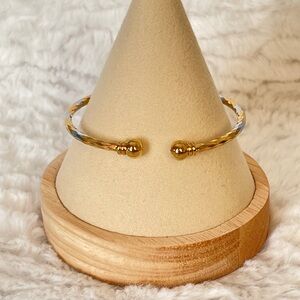 Mixed Metal Twisted Cuff Bracelet Open Bangle Ball Ends Minimalist 7”